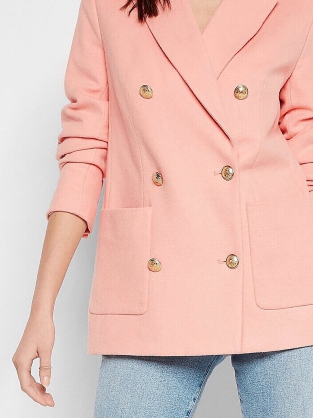 Express Pink Double-Breasted Blazer with Gold Buttons